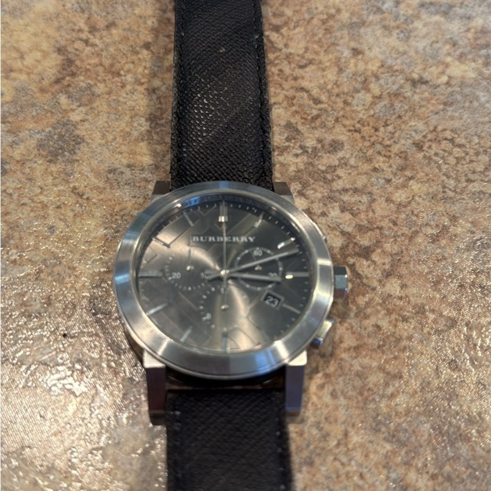 Burberry Silver Dial Watch with Black Strap